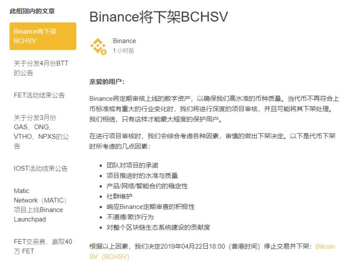 币安下架BSV