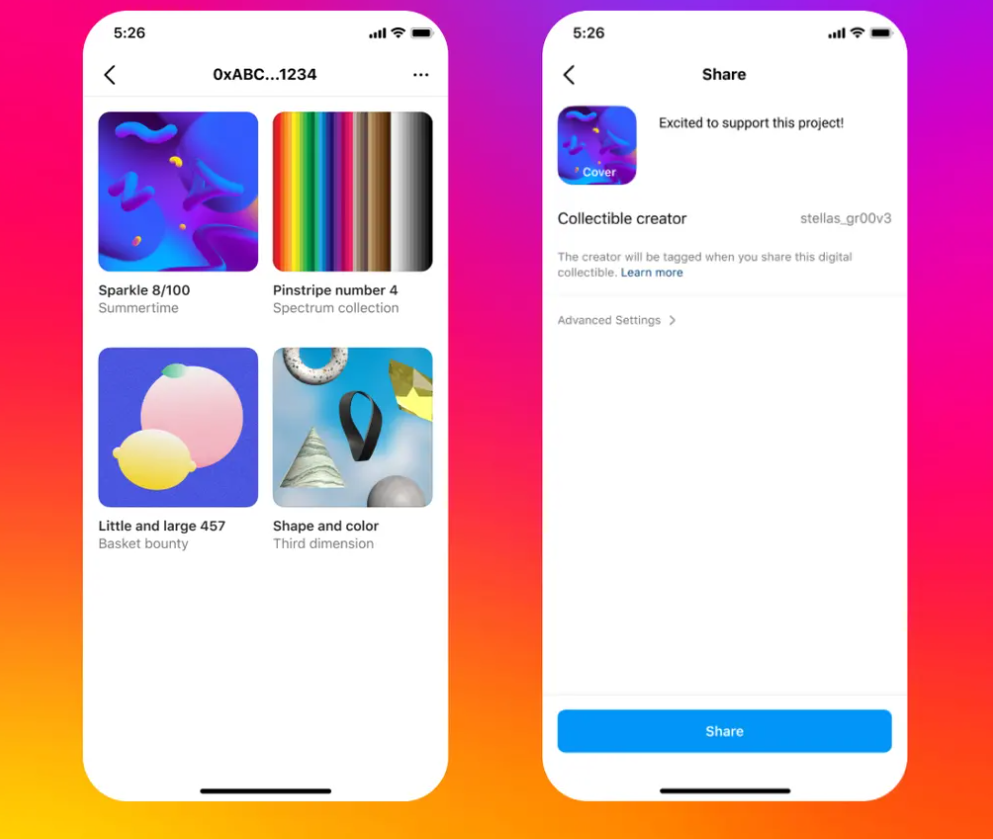 Facebook、Instagram开放NFT功能,允许用户连接Crypto钱包