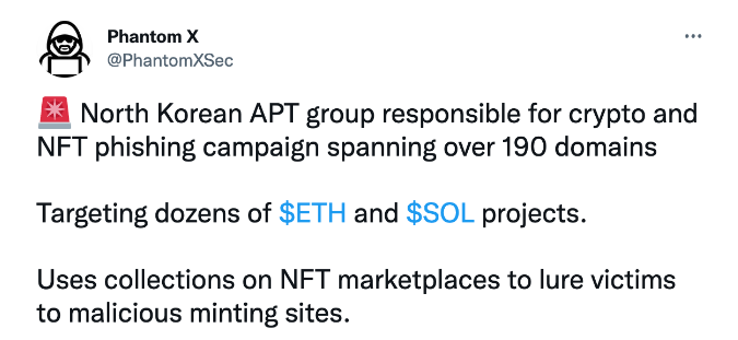 慢雾:朝鲜 APT 组织对 NFT 用户大规模钓鱼分析