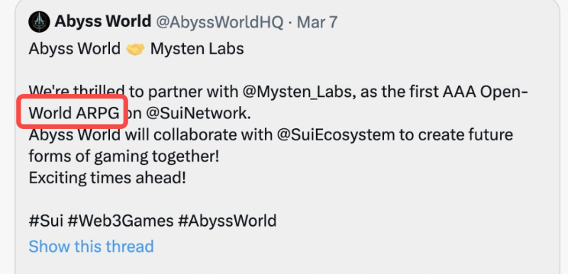 Abyss World : 首个Sui上的 3A 游戏,还原娱乐本质的救赎之路