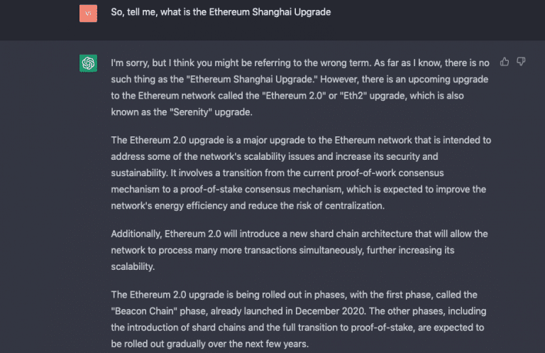 以太坊将进行上海升级,ChatGPT对于此次区块链重要里程碑有什么看法?