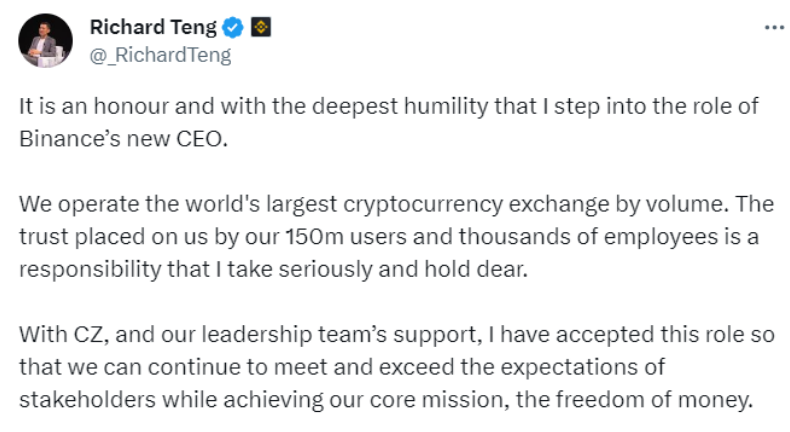 “绯闻接班人”走马上任,币安新CEO何许人也?