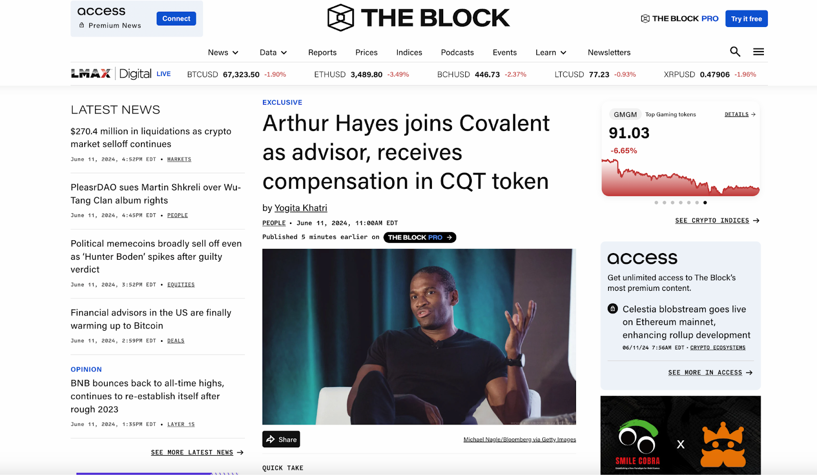 BitMEX联合创始人Arthur Hayes加入Covalent担任战略顾问