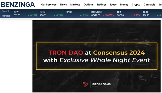 权威外媒聚焦波场TRON赞助Consensus 2024巨鲸之夜活动成功举办