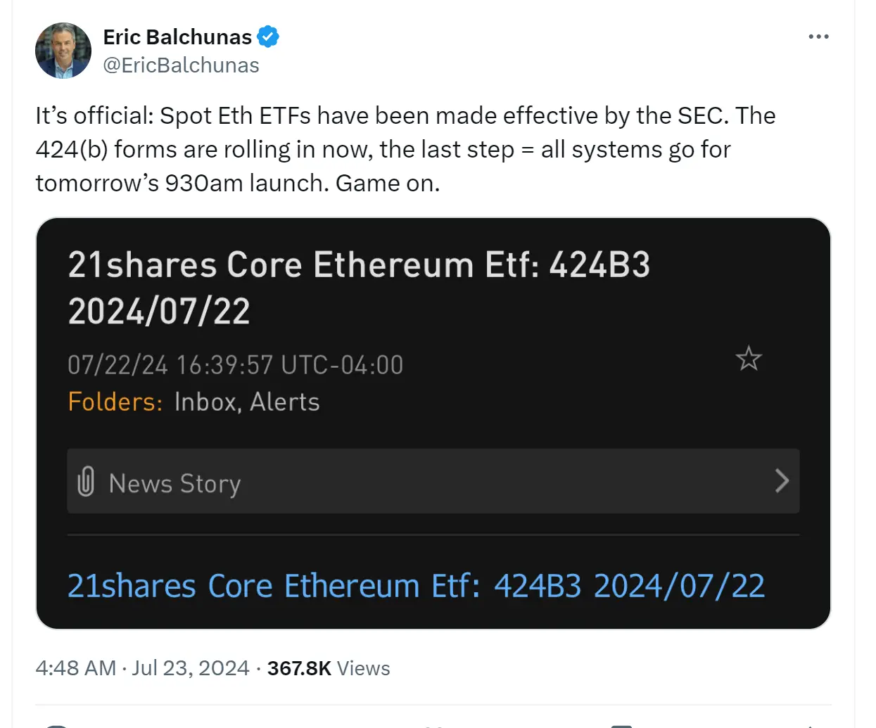 以太坊现货 ETF 于今日开始交易,流入量和抛压究竟有多大?