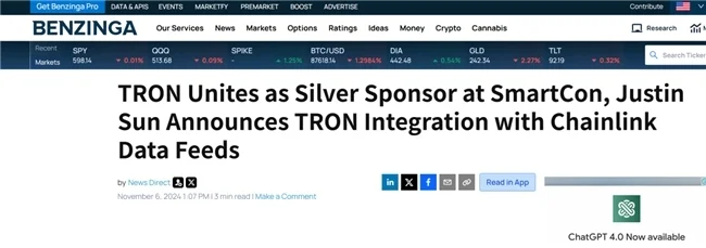 海外知名媒体聚焦：波场TRON集成Chainlink Data Feeds服务