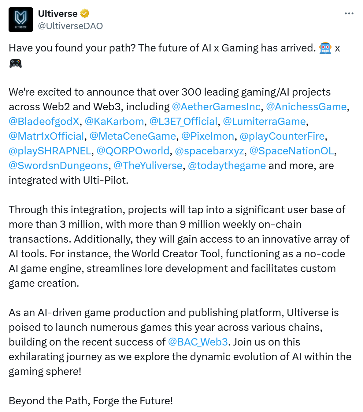 GameFi+AI双叙事：融资1350万美元的Ultiverse为何值得关注？