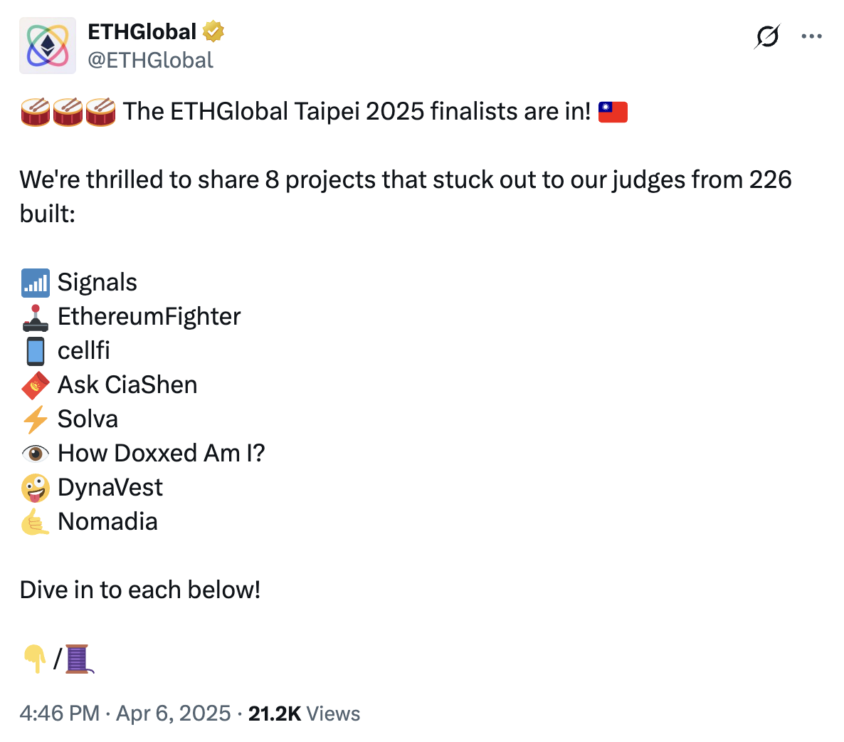 一文速览 ETHGlobal Taipei 2025 八大决赛入围项目