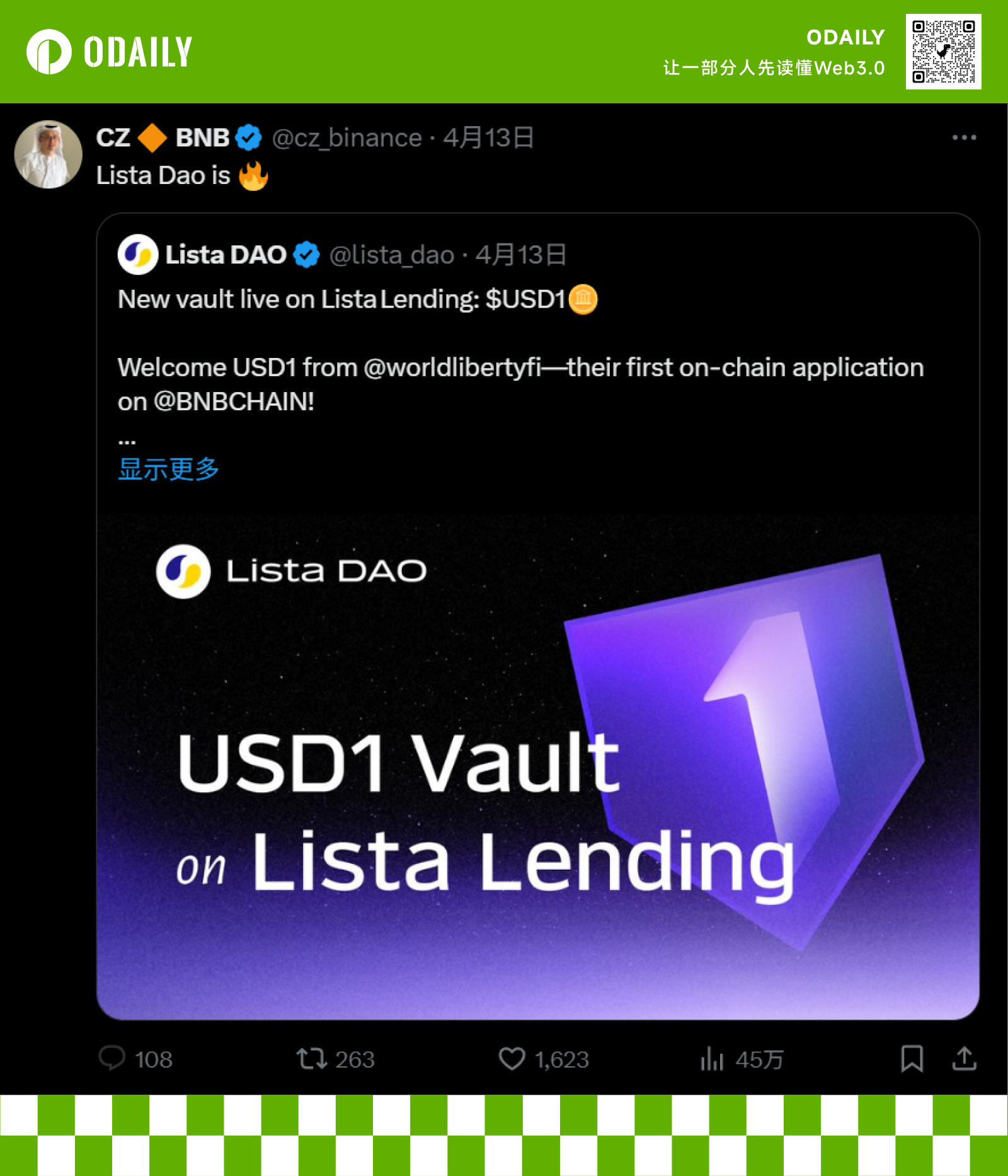 CZ明奶，为什么建议散户在Lista Lending上借贷BNB？
