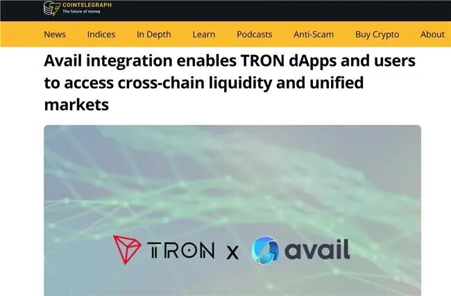 Avail与波场TRON正式整合,开启跨链流动性与统一市场新篇章