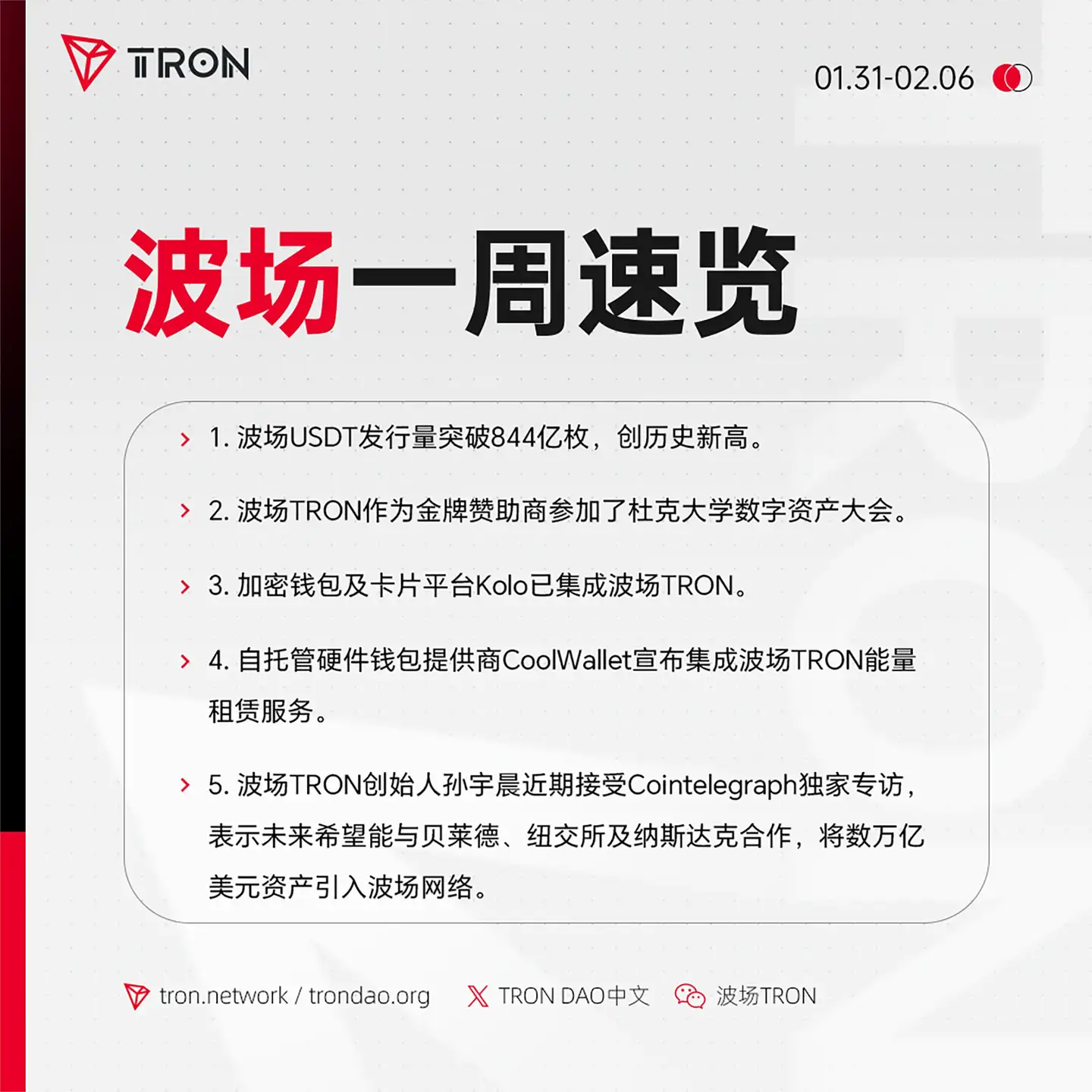 波场TRON一周速览（2026.1.31-2026.2.6）
