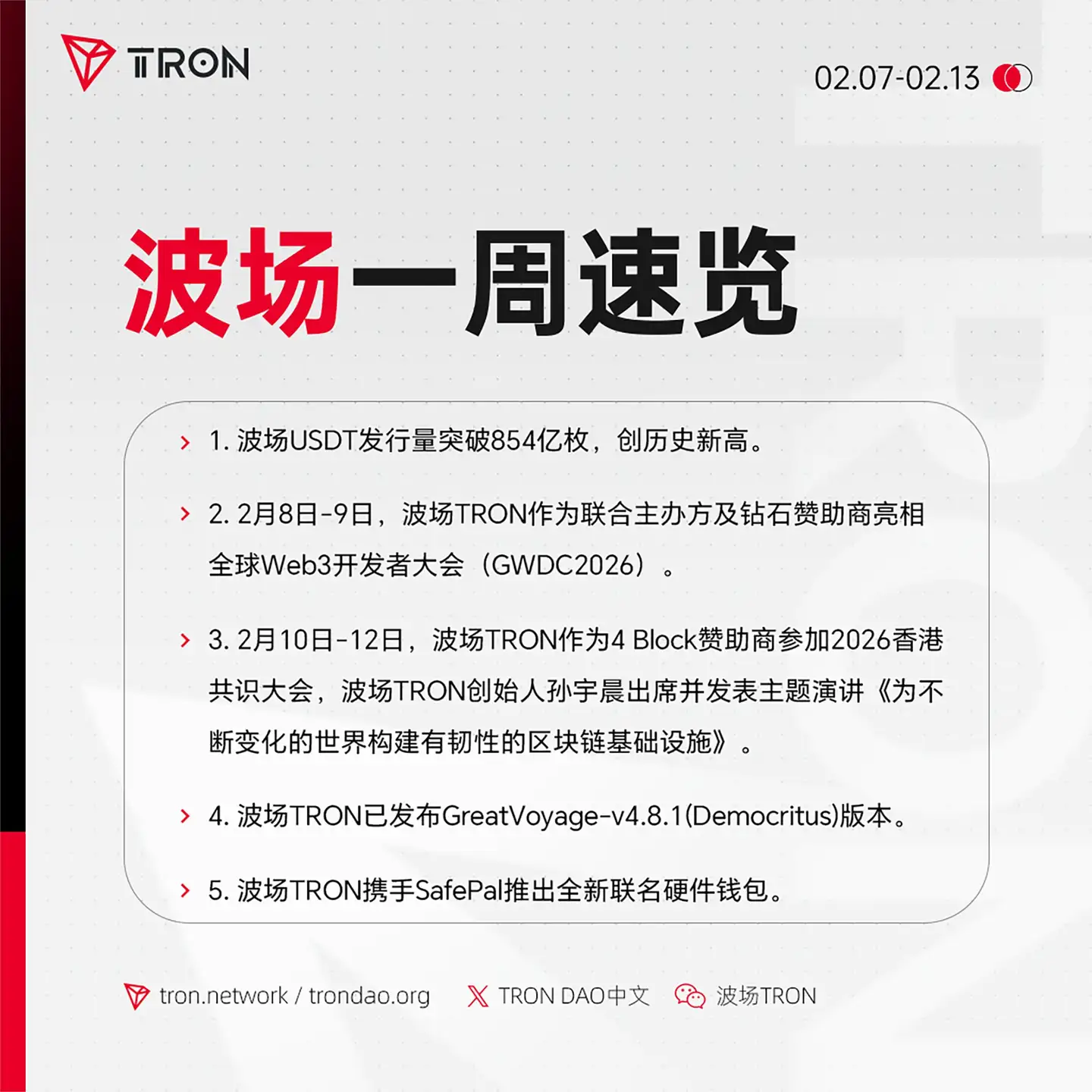波场TRON一周速览（2026.2.7-2026.2.13）