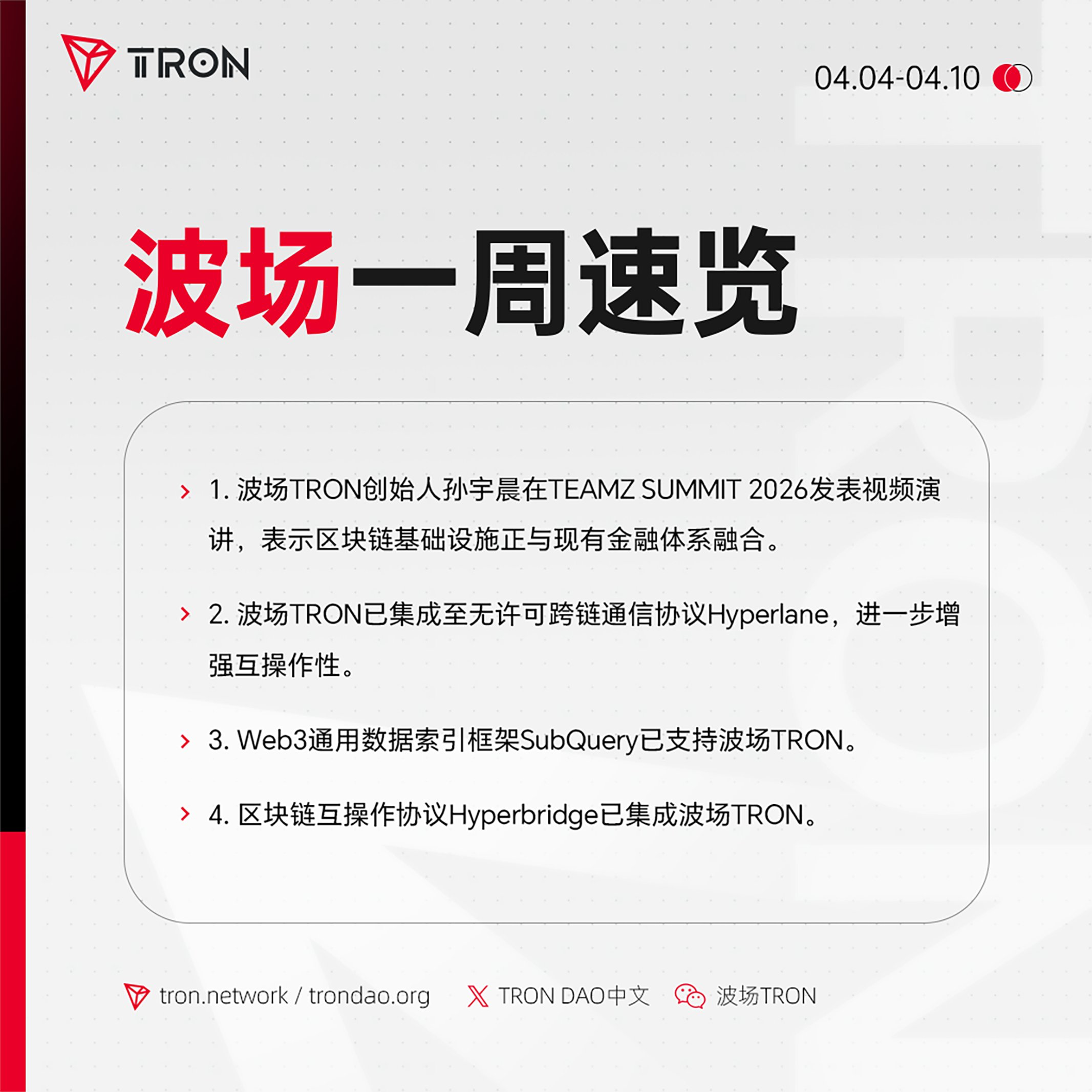 波场TRON一周速览（2026.4.4-2026.4.10）