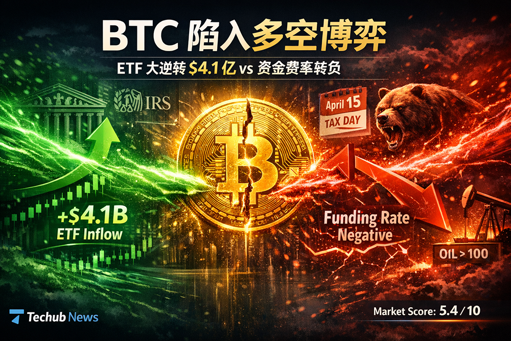 BTC 陷入多空博弈：ETF 大逆转 $4.1 亿 vs 资金费率转负