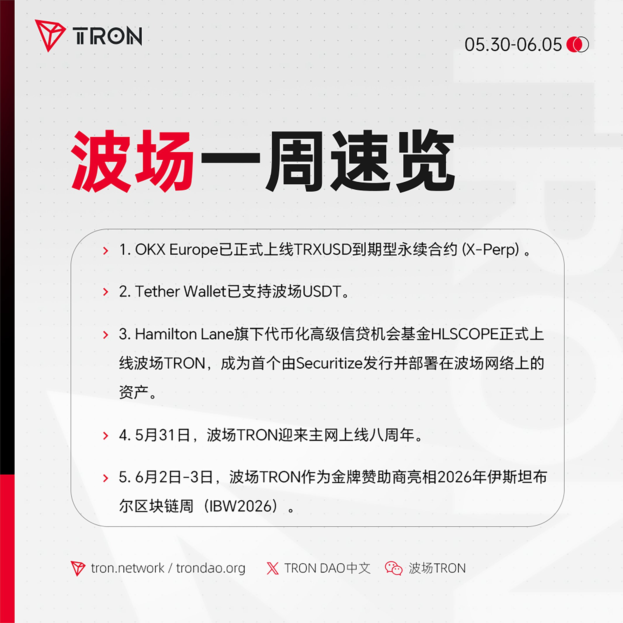 波场TRON一周速览（2026.5.30-2026.6.5）