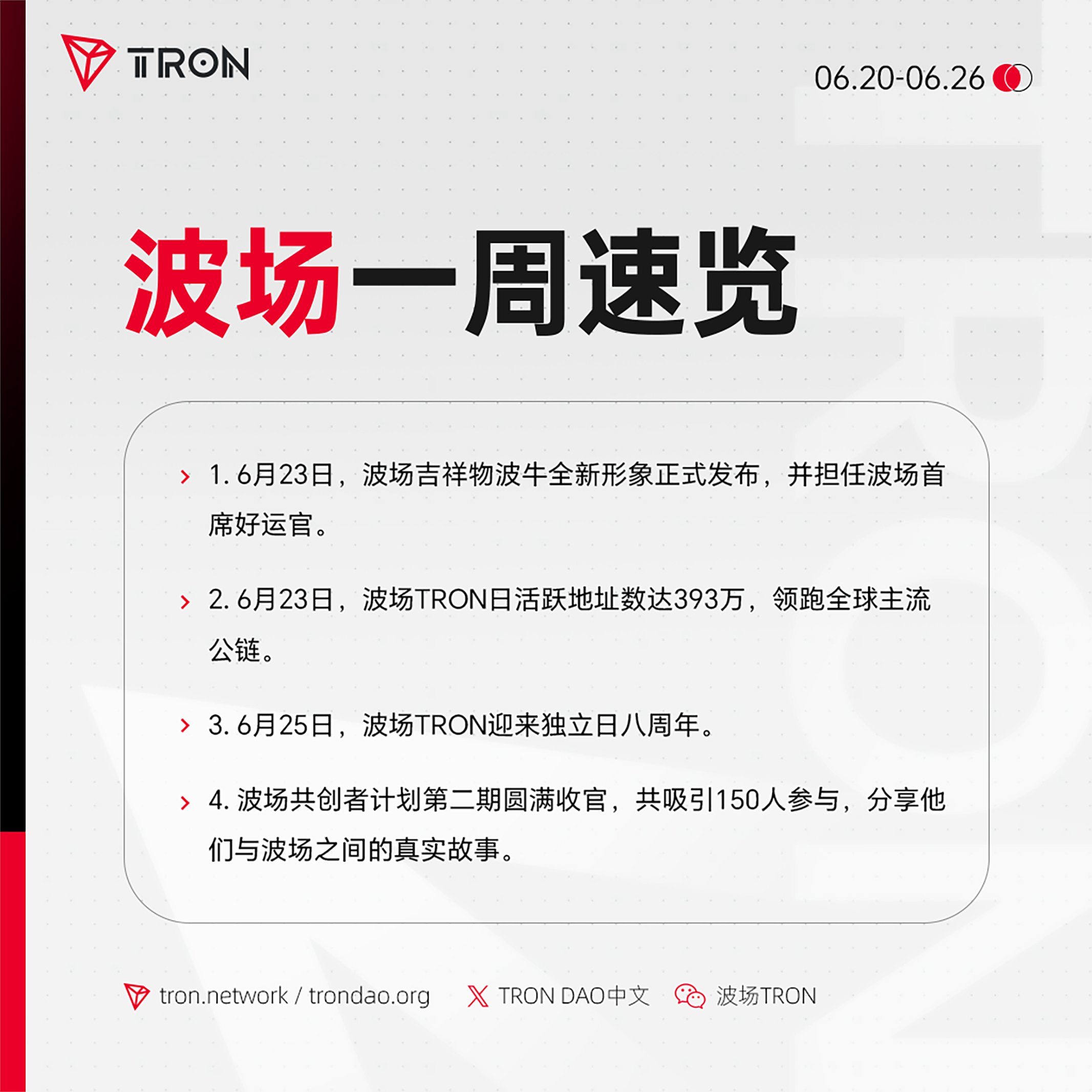 波场TRON一周速览（2026.6.20-2026.6.26）