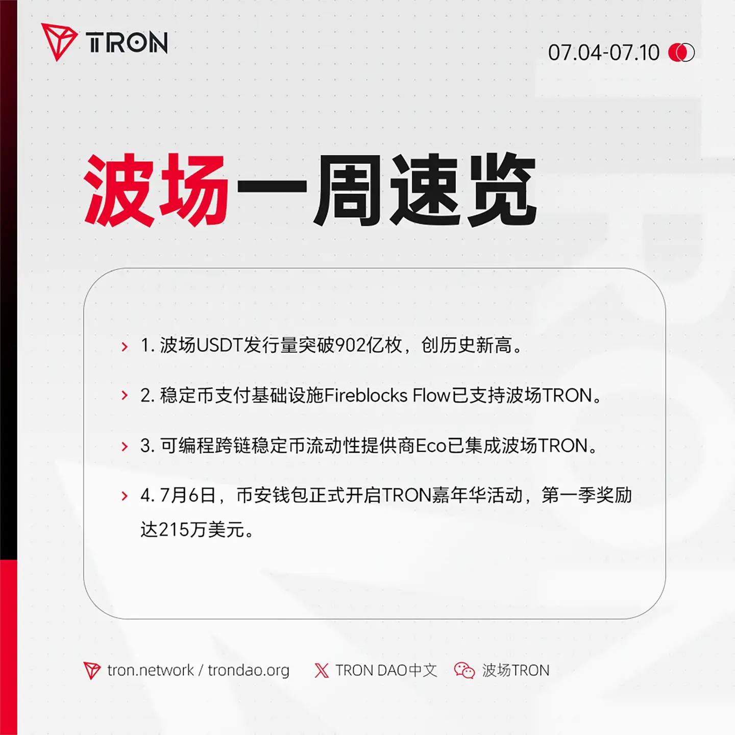波场TRON一周速览（2026.7.4-2026.7.10）