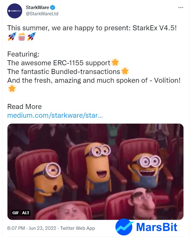 StarkWare 正式发布 StarkEx V4.5 版，支持 Volition、ERC-1155 和交易捆绑