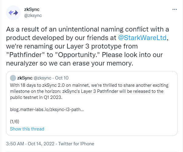 zkSync将计划明年推出的Layer 3测试网Pathfinder更名为Opportunity