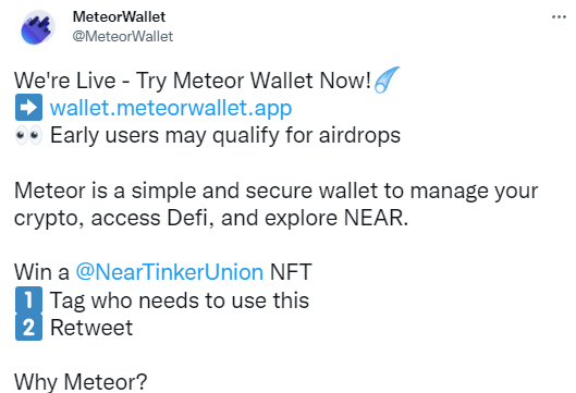 Meteor Wallet已上线，早期用户或有资格获得空投