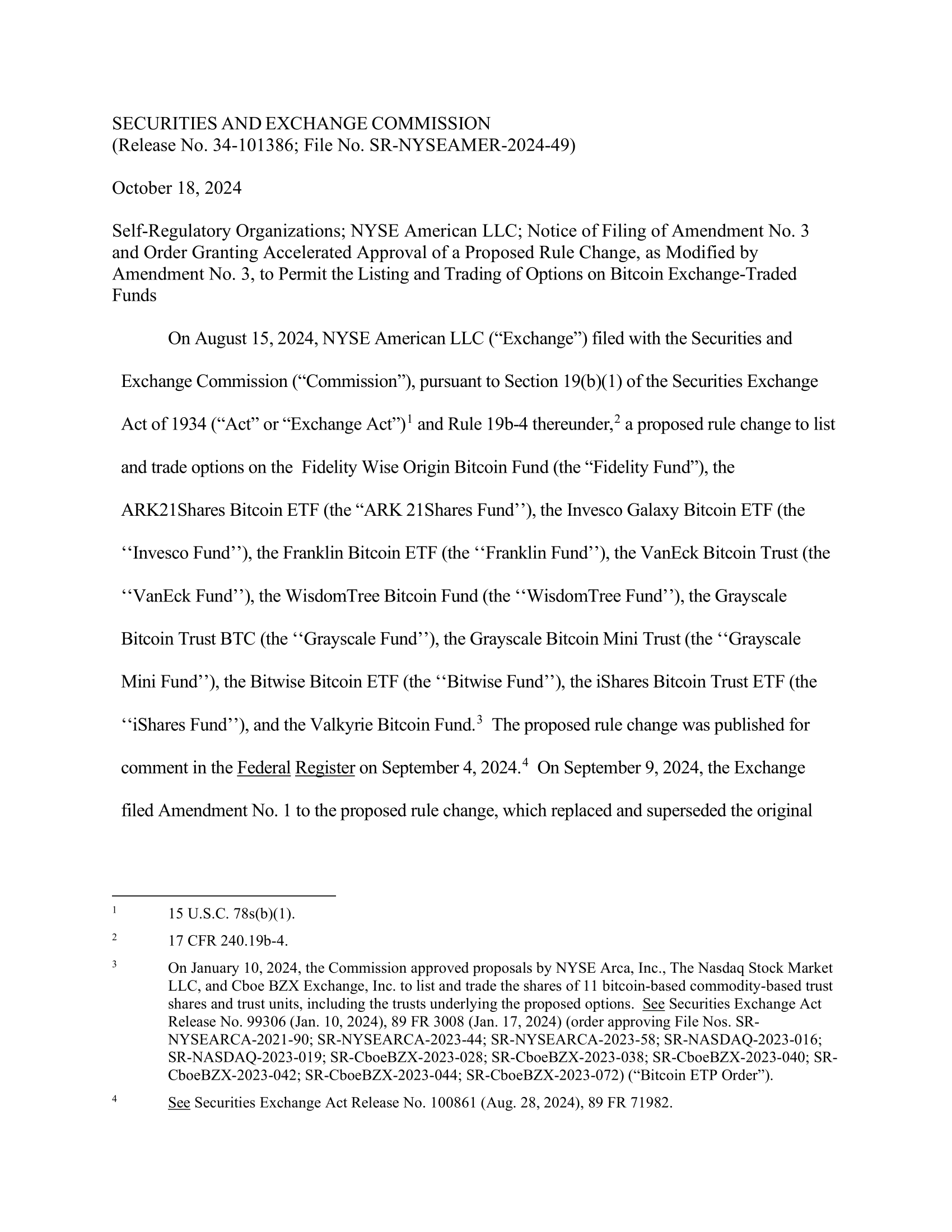 SEC批准纽约证券交易所 (NYSE) 进行Bitcoin ETF 期权交易