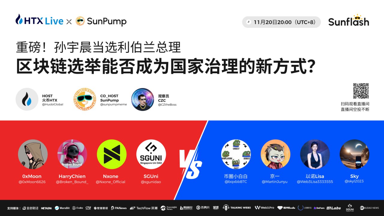 火币HTX将联合SunPump举办主题辩论赛：探讨区块链选举能否成为国家治理新方式