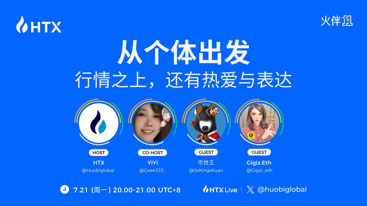 火币HTX新一期“火伴1+1”今日20时开播：探讨行情之外的热爱与自我表达