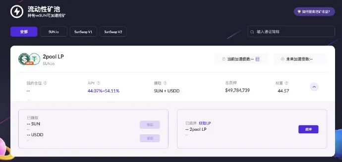 SUN.io上的2pool LP矿池流动性价值超1.2亿美元