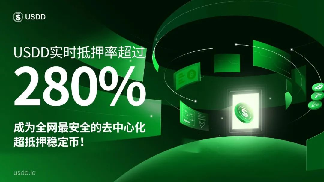 社区生态 | 去中心化超抵押稳定币USDD实时抵押率超280%