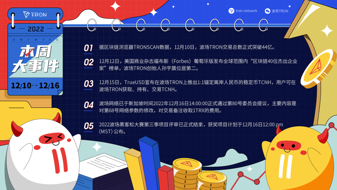 波场TRON本周（2022.12.10-2022.12.16）大事件抢先一览