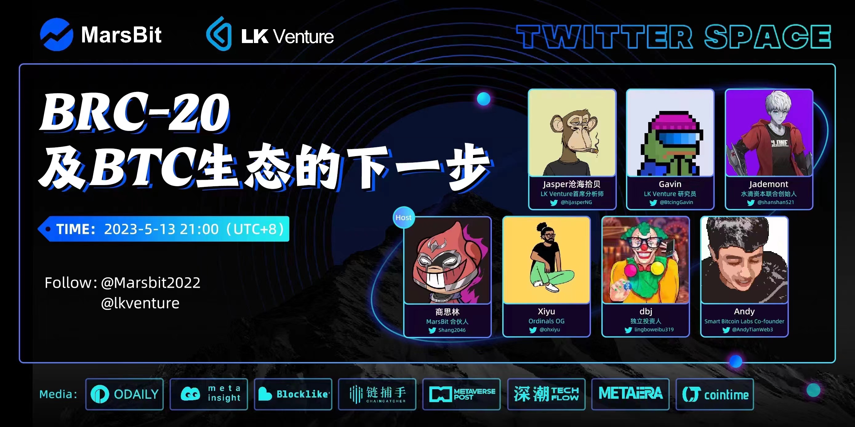 今晚9点,LK Venture联合MarsBit举办Twitter Space「BRC-20及BTC生态的下一步」