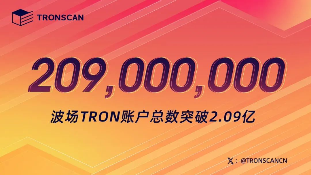 波场TRON账户总数突破2.09亿