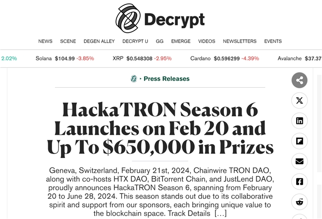 美联社、Decrypt等外媒关注波场黑客松大赛第六季正式启动,聚焦五大热门赛道