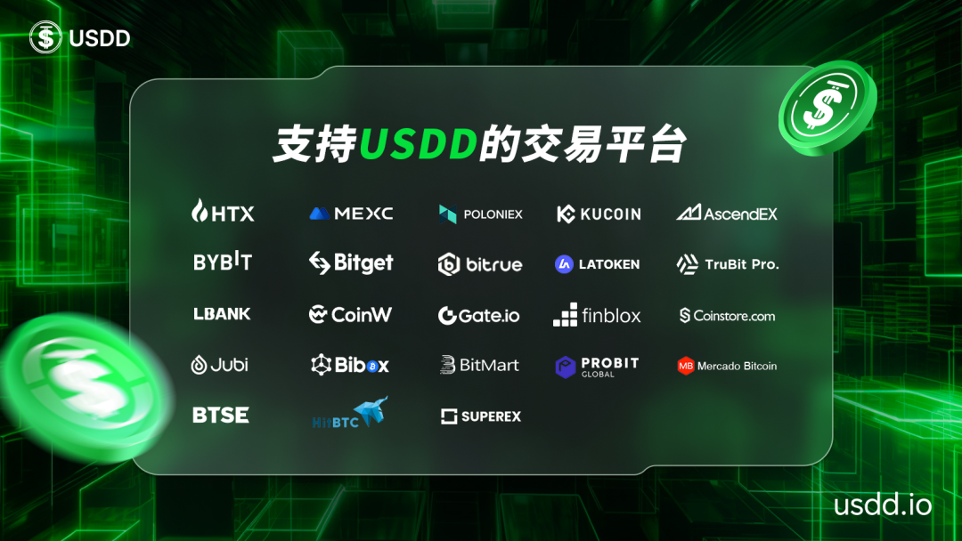 一图速览支持USDD的23家交易平台