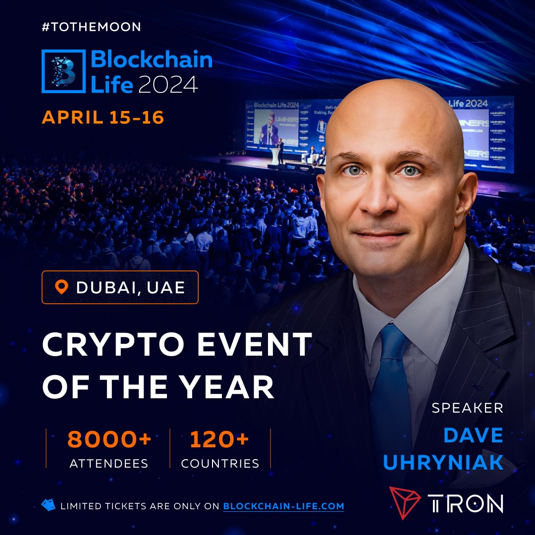 波场TRON生态拓展负责人将出席Blockchain Life2024并发表演讲