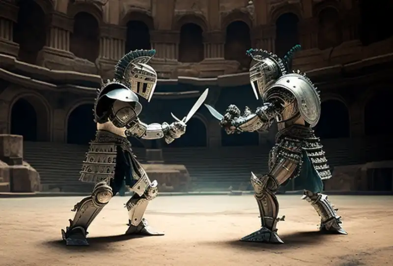 撕逼 斗争战斗,PK,机器人,对抗,战争 (图片来源:AI合成) 撕逼 斗争战斗,PK,机器人,对抗,战争