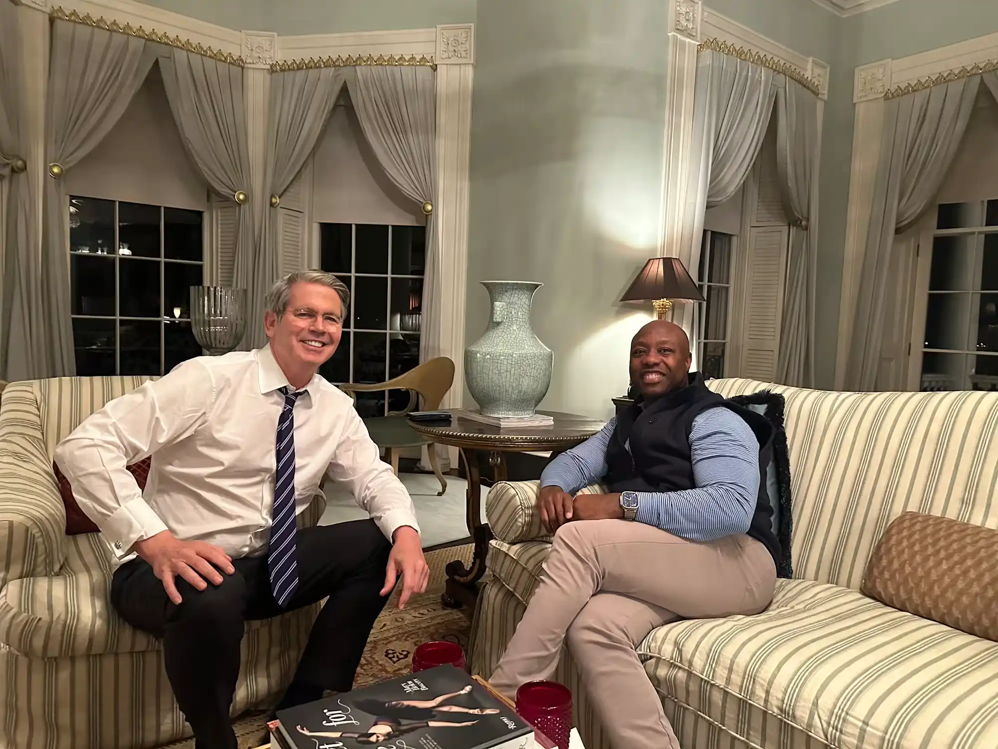 Treasury Secretary Scott Bessent, left, has called for a markup of the CLARITY Act. Senate Banking Committee Chairman Tim Scott says three big issues remain. (Photo: Sen. Scott on X/Wikimedia Commons)