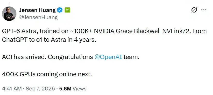 黄仁勋：AGI 已到来，OpenAI Astra 背后是英伟达，40 万张 GPU 即将上线