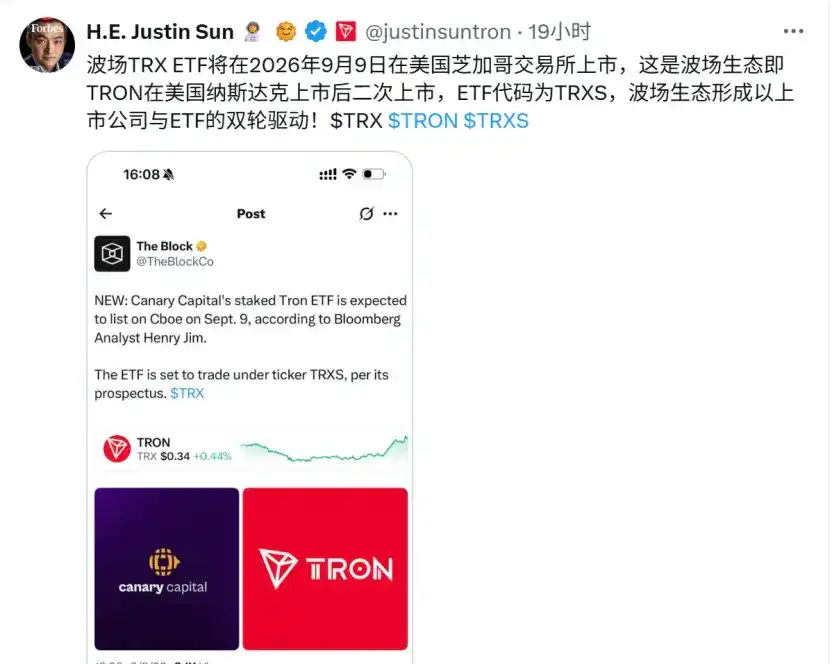 TRX ETF 登陆芝加哥交易所,波场全球合规化再迎里程碑